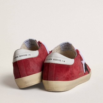 Golden Goose Women's Super-Star Sneakers In Red Suede With Glitter Star And White Heel Tab GWF00101.F007203.40525