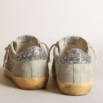 Golden Goose Women's Super-Star Sneakers In Silver Glitter With Ice-gray Star And Inserts GWF00103.F003401.60369