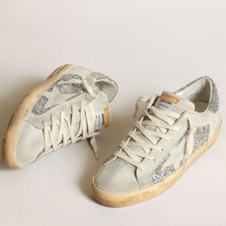 Golden Goose Women's Super-Star Sneakers In Silver Glitter With Ice-gray Star And Inserts GWF00103.F003401.60369