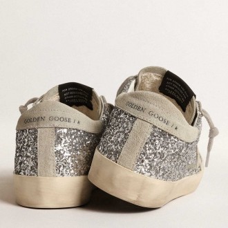 Golden Goose Women's Super-Star Sneakers In Silver Glitter With Ice-gray Suede Star GWF00101.F000416.70136