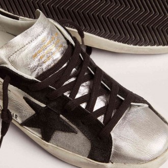 Golden Goose Women's Super-Star Sneakers In Silver Leather With Contrasting Inserts GWF00101.F000312.60246