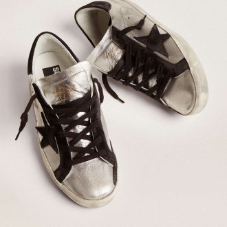 Golden Goose Women's Super-Star Sneakers In Silver Leather With Contrasting Inserts GWF00101.F000312.60246