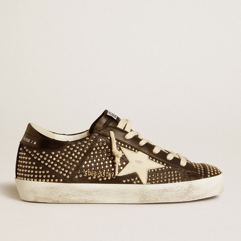 Golden Goose Women's Super-Star Sneakers In Studded Black Nappa With White Leather Star GWF00827.F006559.80203