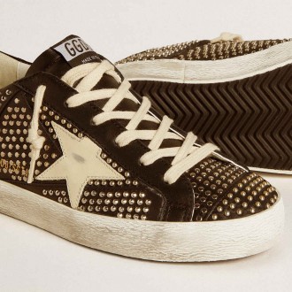 Golden Goose Women's Super-Star Sneakers In Studded Black Nappa With White Leather Star GWF00827.F006559.80203