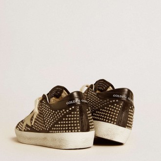 Golden Goose Women's Super-Star Sneakers In Studded Black Nappa With White Leather Star GWF00827.F006559.80203