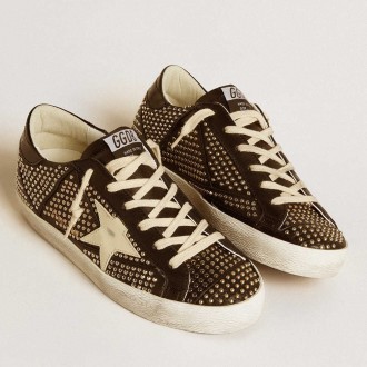 Golden Goose Women's Super-Star Sneakers In Studded Black Nappa With White Leather Star GWF00827.F006559.80203