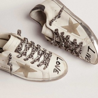 Golden Goose Women's Super-Star Sneakers In White Leather With Gray Suede Star GWF00101.F002696.10943