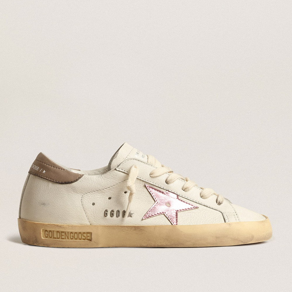 Golden Goose Women's Super-Star Sneakers In White Nappa With Pink Metallic Leather Star GWF00101.F004065.11373