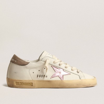 Golden Goose Women's Super-Star Sneakers In White Nappa With Pink Metallic Leather Star GWF00101.F004065.11373