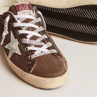 Golden Goose Women's Super-Star Sneakers LTD In Brown Glitter And Suede With Leather Star And Heel Tab GWF00103.F005948.55599