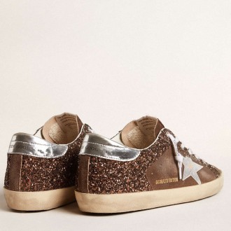 Golden Goose Women's Super-Star Sneakers LTD In Brown Glitter And Suede With Leather Star And Heel Tab GWF00103.F005948.55599