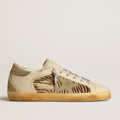 Golden Goose Women's Super-Star Sneakers LTD In Leather And Pony Skin With Dove-gray Suede Star And Heel Tab GWF00104.F005158.82498