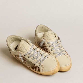 Golden Goose Women's Super-Star Sneakers LTD In Leather And Pony Skin With Dove-gray Suede Star And Heel Tab GWF00104.F005158.82498