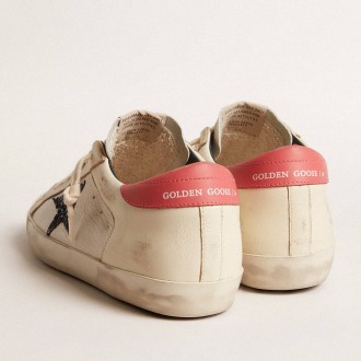 Golden Goose Women's Super-Star Sneakers LTD In Nappa With Blue Glitter Star And Red Heel Tab GWF00476.F005945.10317