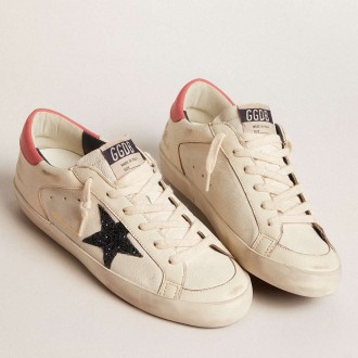 Golden Goose Women's Super-Star Sneakers LTD In Nappa With Blue Glitter Star And Red Heel Tab GWF00476.F005945.10317