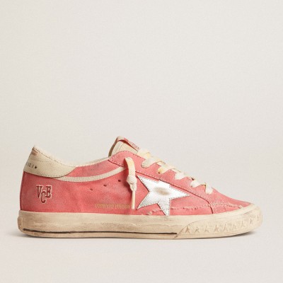 Golden Goose Women's Super-Star Sneakers LTD In Red Suede With Silver Star And Leather Heel Tab GWF00757.F005897.40488