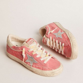 Golden Goose Women's Super-Star Sneakers LTD In Red Suede With Silver Star And Leather Heel Tab GWF00757.F005897.40488