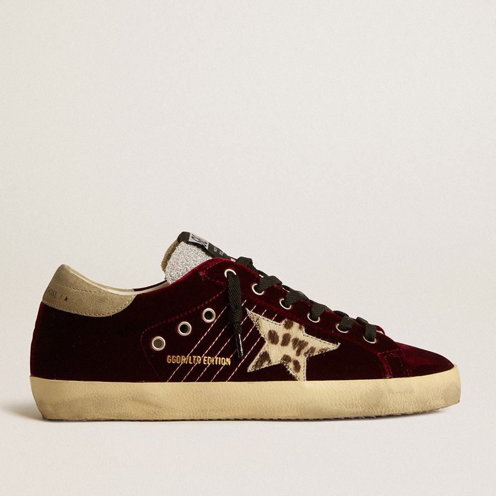 Golden Goose Women's Super-Star Sneakers LTD In Velvet With Pony Skin Star And Glitter Tongue GWF00101.F005127.82493