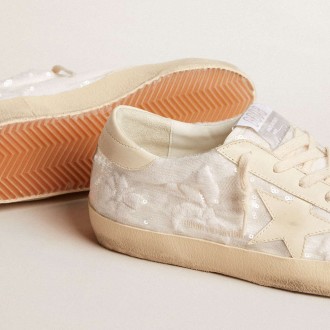 Golden Goose Women's Super-Star Sneakers LTD In White Sequins With Leather Star And Embroidery GWF00759.F005899.11872