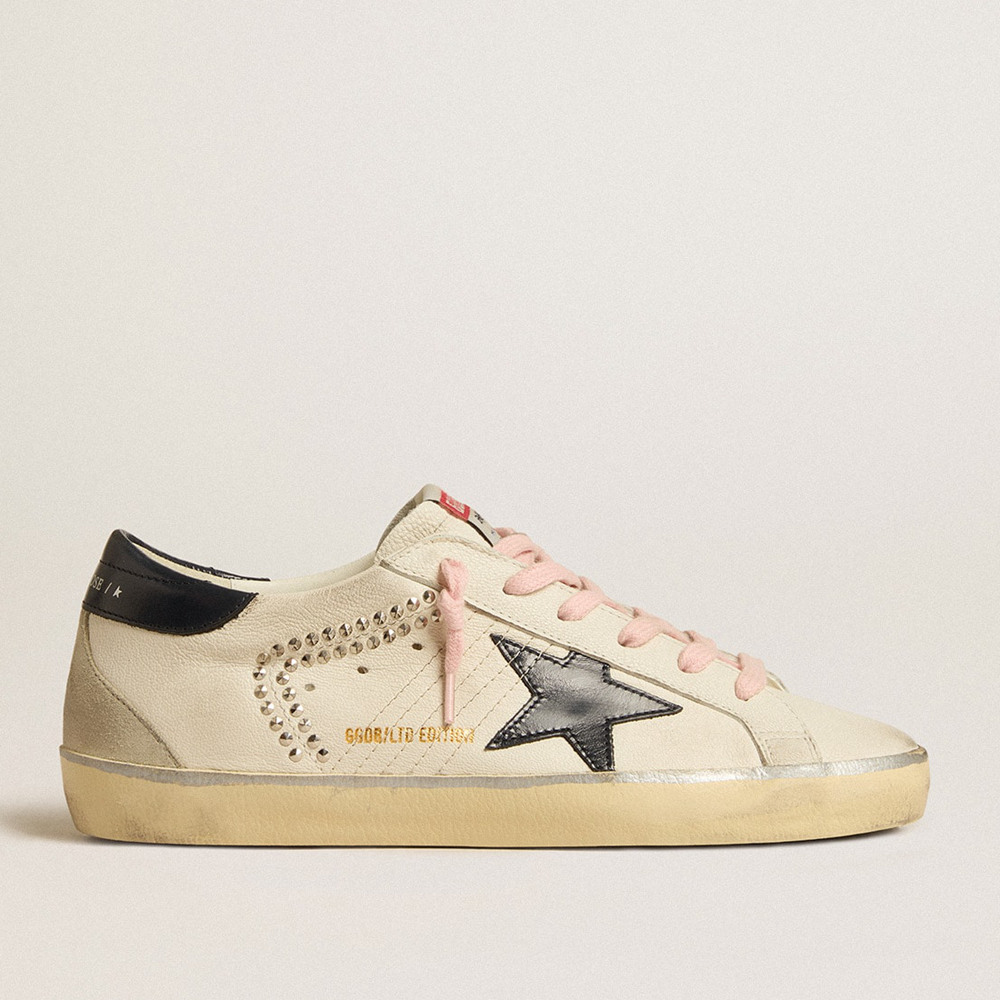 Golden Goose Women's Super-Star Sneakers LTD With Blue Leather Star And Decorative Studs GWF00102.F005171.11660