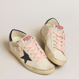 Golden Goose Women's Super-Star Sneakers LTD With Blue Leather Star And Decorative Studs GWF00102.F005171.11660