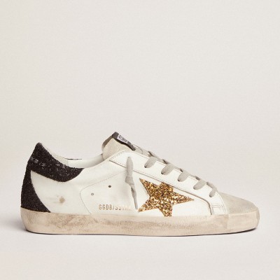 Golden Goose Women's Super-Star Sneakers LTD With Gold Star And Black Glitter Heel Tab GWF00102.F000959.80724