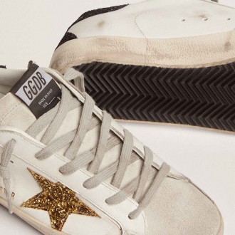 Golden Goose Women's Super-Star Sneakers LTD With Gold Star And Black Glitter Heel Tab GWF00102.F000959.80724