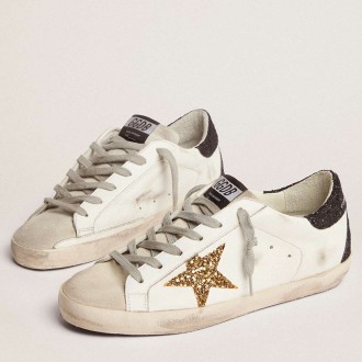 Golden Goose Women's Super-Star Sneakers LTD With Gold Star And Black Glitter Heel Tab GWF00102.F000959.80724