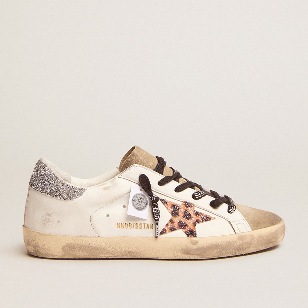 Golden Goose Women's Super-Star Sneakers LTD With Leopard Print And Swarovski Crystal Star GWF00101.F002715.81580