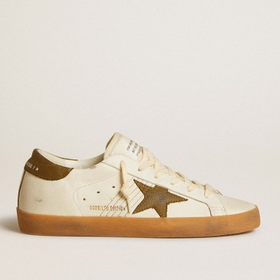 Golden Goose Women's Super-Star Sneakers LTD With Military Green Nubuck Star And Heel Tab GWF00101.F006623.10594