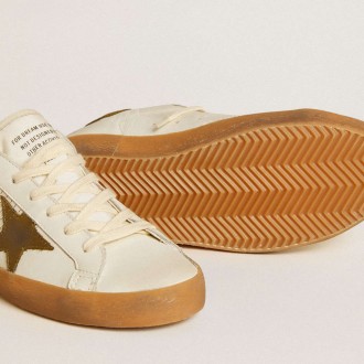 Golden Goose Women's Super-Star Sneakers LTD With Military Green Nubuck Star And Heel Tab GWF00101.F006623.10594