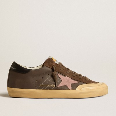 Golden Goose Women's Super-Star Sneakers Penstar LTD In Brown Leather With Pink Suede Star GWF00107.F005204.55574