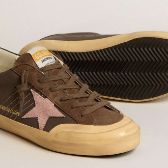 Golden Goose Women's Super-Star Sneakers Penstar LTD In Brown Leather With Pink Suede Star GWF00107.F005204.55574