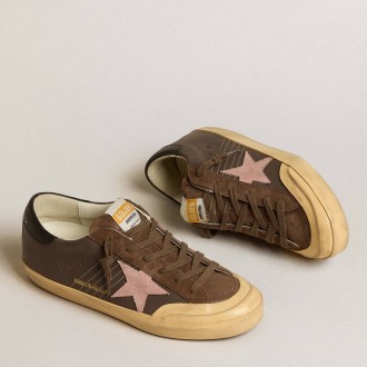 Golden Goose Women's Super-Star Sneakers Penstar LTD In Brown Leather With Pink Suede Star GWF00107.F005204.55574