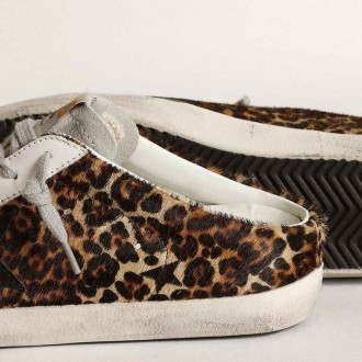 Golden Goose Women's Super-Star Sneakers Sabot In Leopard Print Pony Skin With Black Star GWF00110.F003380.80189