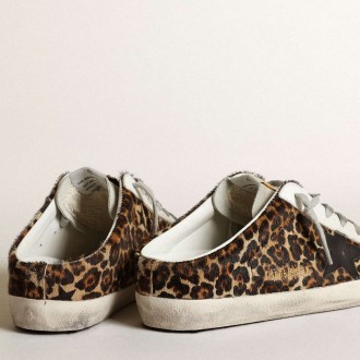 Golden Goose Women's Super-Star Sneakers Sabot In Leopard Print Pony Skin With Black Star GWF00110.F003380.80189