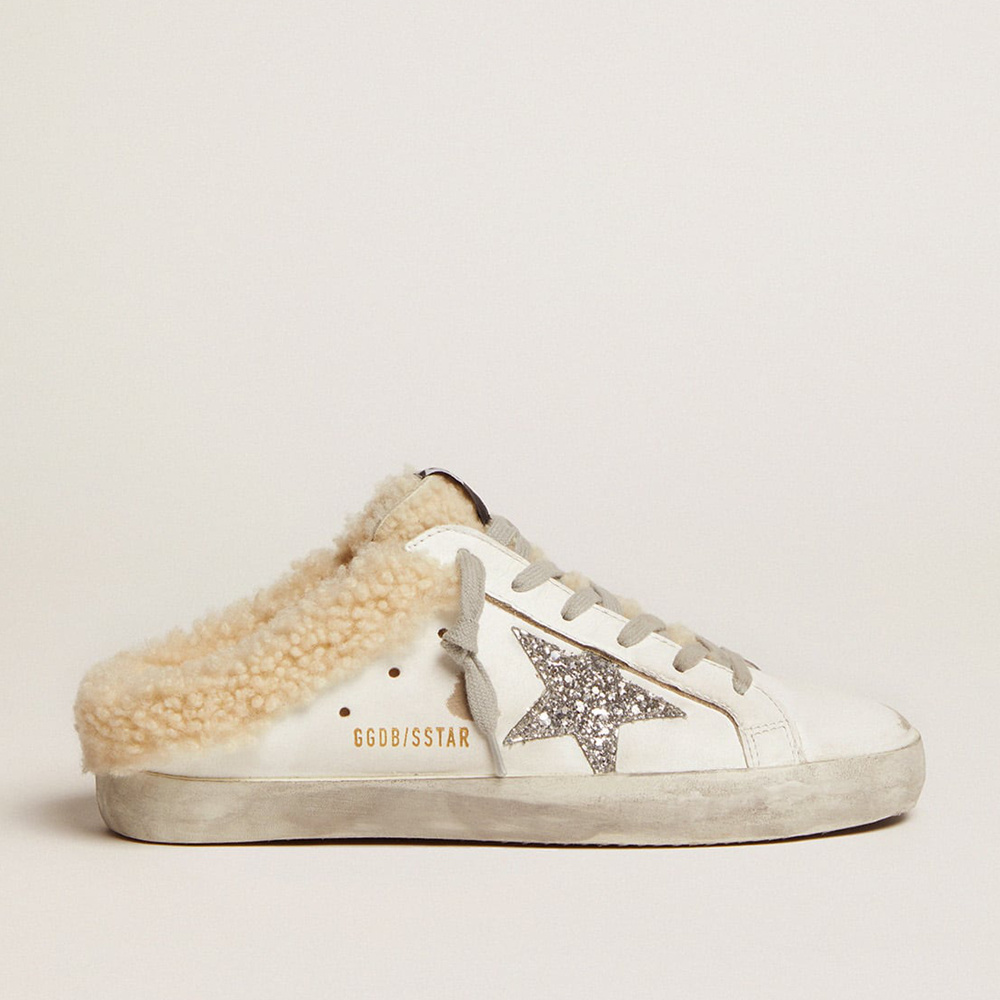 Golden Goose Women's Super-Star Sneakers Sabot In White Leather And Shearling Lining GWF00110.F002306.10224