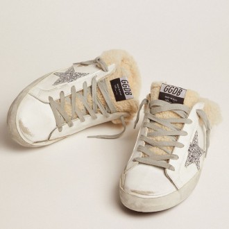 Golden Goose Women's Super-Star Sneakers Sabot In White Leather And Shearling Lining GWF00110.F002306.10224