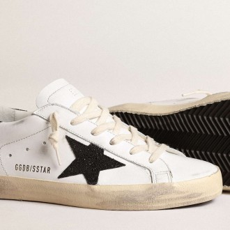 Golden Goose Women's Super-Star Sneakers With A Black Swarovski Crystal Star And Heel Tab GWF00101.F003974.10283