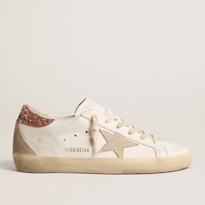 Golden Goose Women's Super-Star Sneakers With A Suede Star And Peach-pink Glitter Heel Tab GWF00102.F004489.11471