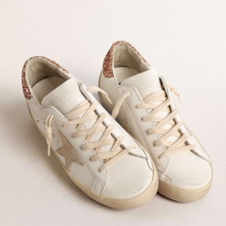 Golden Goose Women's Super-Star Sneakers With A Suede Star And Peach-pink Glitter Heel Tab GWF00102.F004489.11471