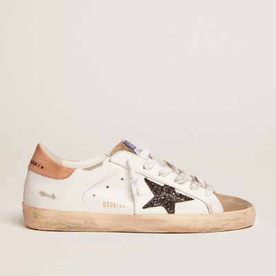 Golden Goose Women's Super-Star Sneakers With Black Glitter Star And Pink Heel Tab GWF00101.F002714.81579