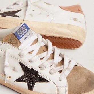 Golden Goose Women's Super-Star Sneakers With Black Glitter Star And Pink Heel Tab GWF00101.F002714.81579