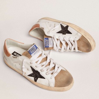 Golden Goose Women's Super-Star Sneakers With Black Glitter Star And Pink Heel Tab GWF00101.F002714.81579