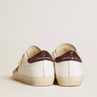 Golden Goose Women's Super-Star Sneakers With Gold Glitter Star And Burgundy Glitter Heel Tab GWF00101.F006660.11934