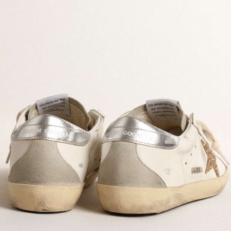 Golden Goose Women's Super-Star Sneakers With Gold Glitter Star And Ice-gray Suede Inserts GWF00102.F004664.10417