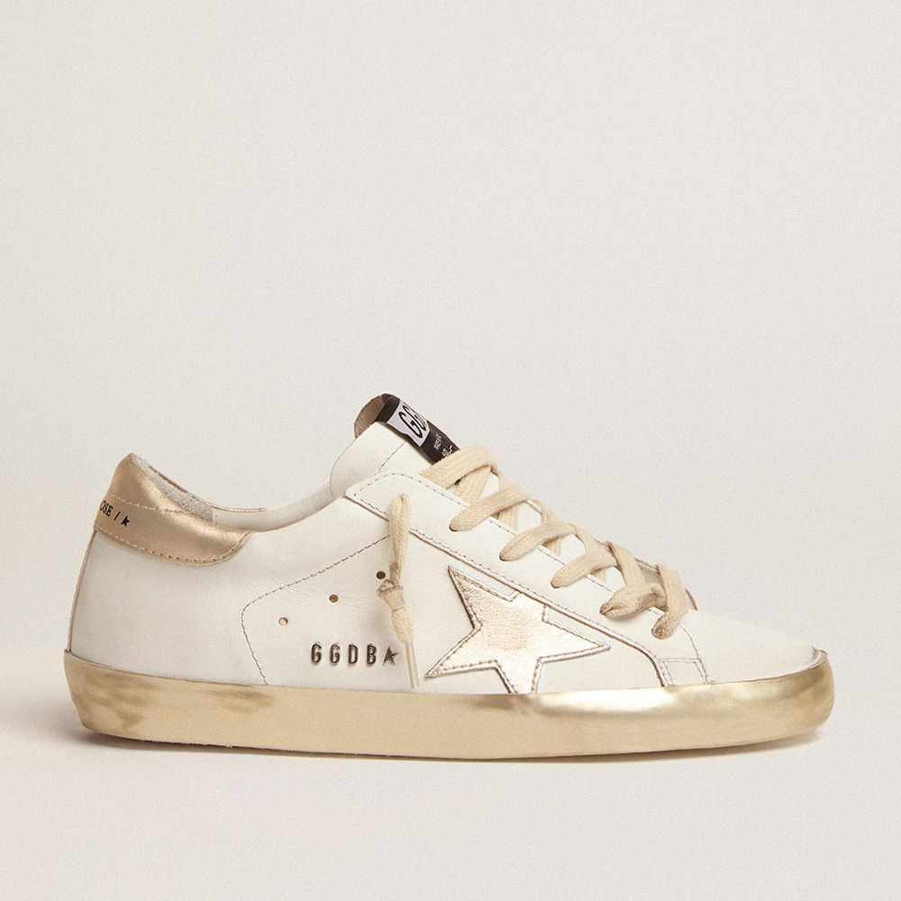 Golden Goose Women's Super-Star Sneakers With Gold Sparkle Foxing And Metal Stud Lettering GWF00101.F000316.10272