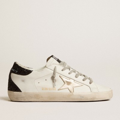 Golden Goose Women's Super-Star Sneakers With Gold Star And Black Glitter Heel Tab GWF00102.F005076.11538