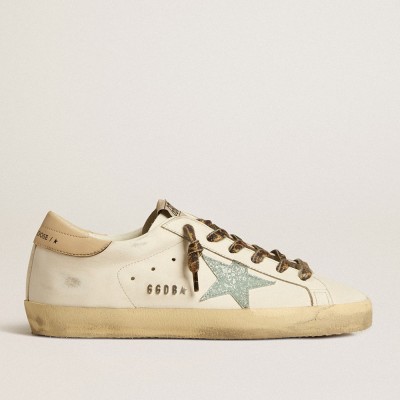 Golden Goose Women's Super-Star Sneakers With Gray Glitter Star And Nude Leather Heel Tab GWF00101.F005128.11650