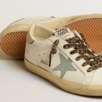 Golden Goose Women's Super-Star Sneakers With Gray Glitter Star And Nude Leather Heel Tab GWF00101.F005128.11650